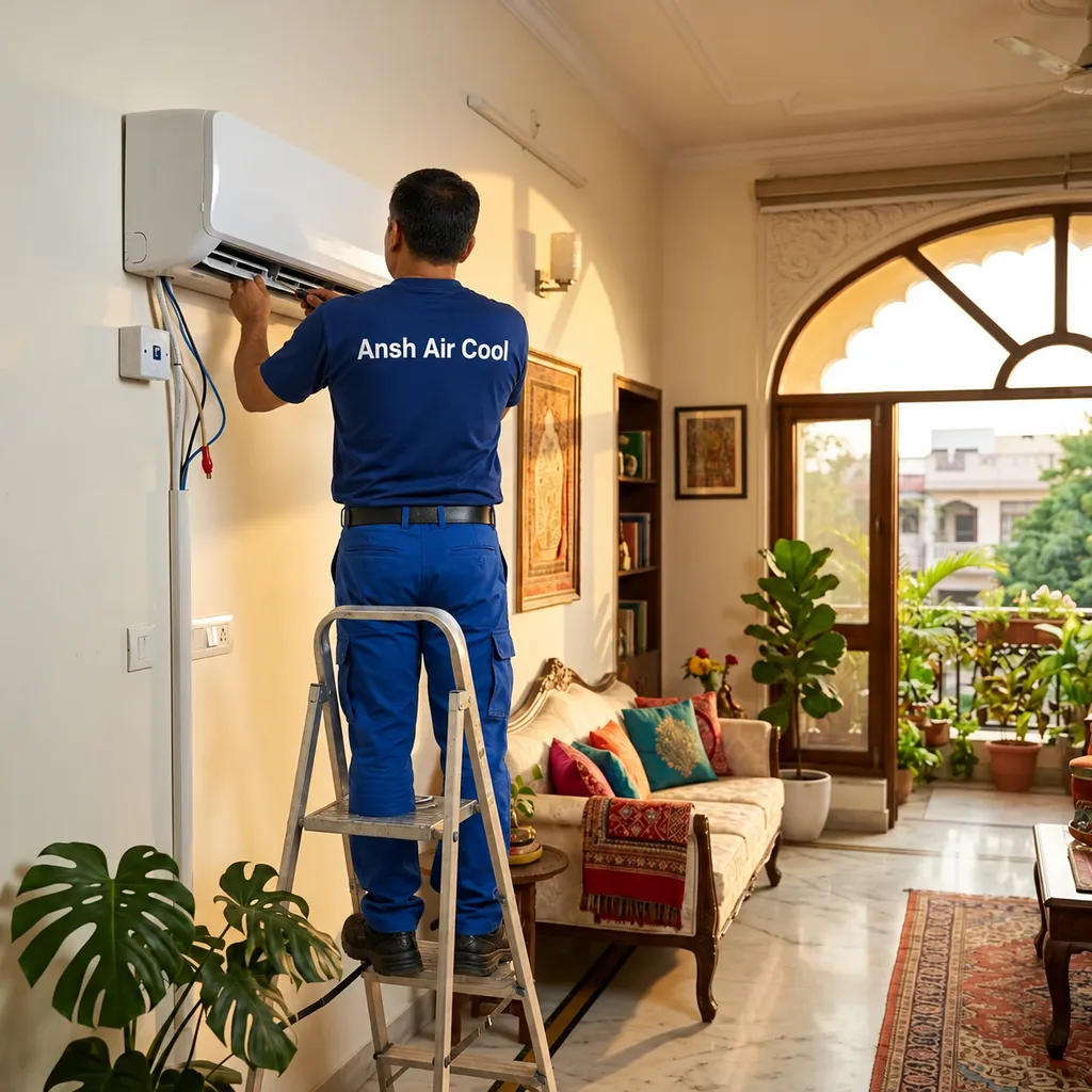 AC technician servicing a split AC
